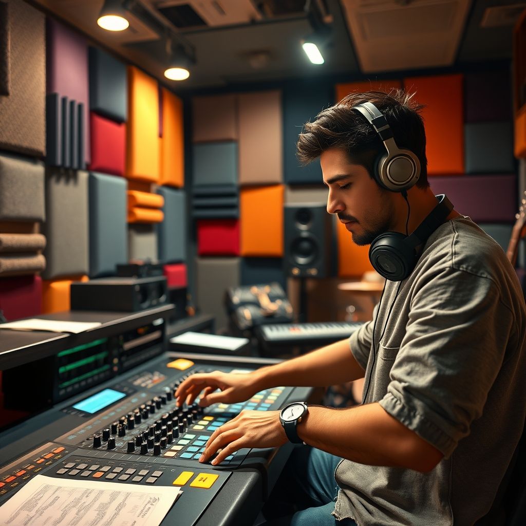 Musicien mixant en studio